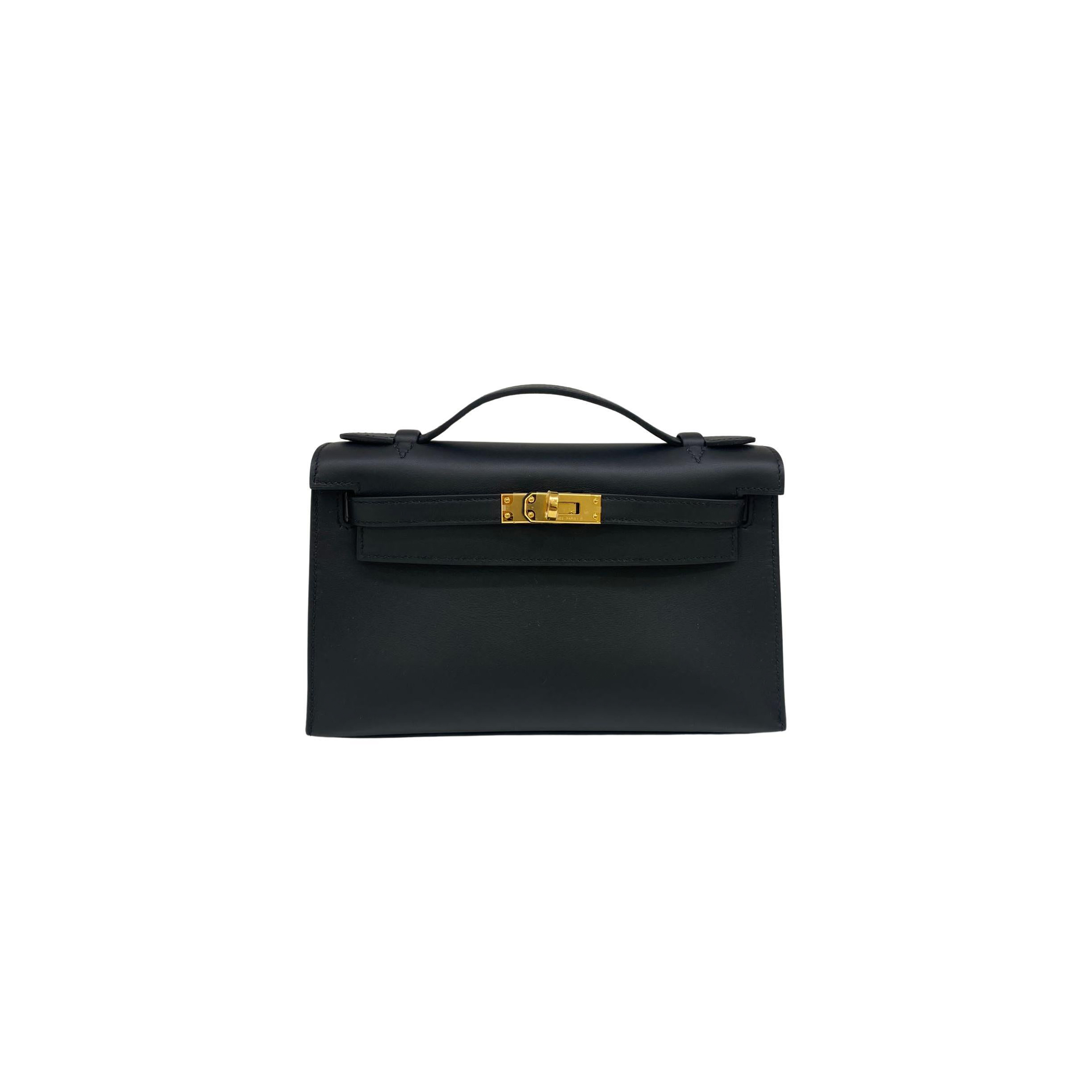 H**mes master kelly pochette black swift gold hardware (22*14*7cm)